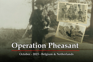 Oude foto met soldaat en onderschrift 'Operation Pheasant'